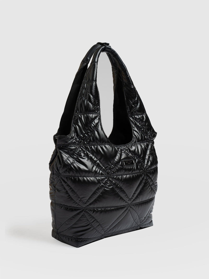 Quilted Stella Shoulder Tote Bag - Black