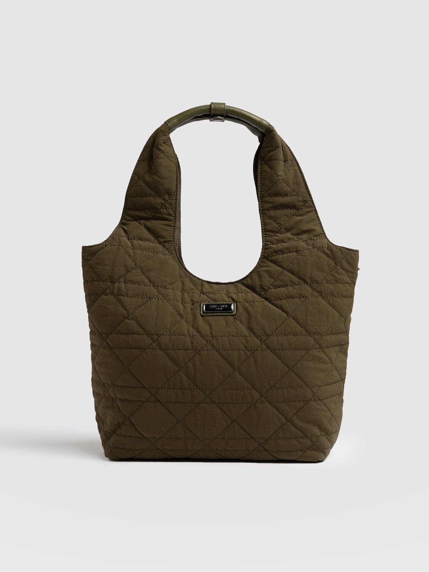 Quilted Stella Shoulder Tote Bag Khaki