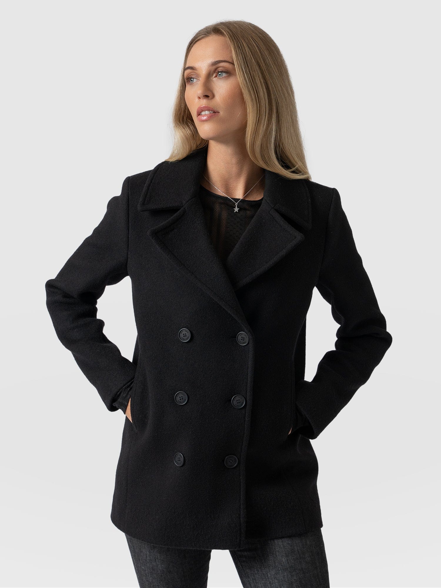 Quinn Pea Coat Black - Women's Coats | Saint + Sofia® UK