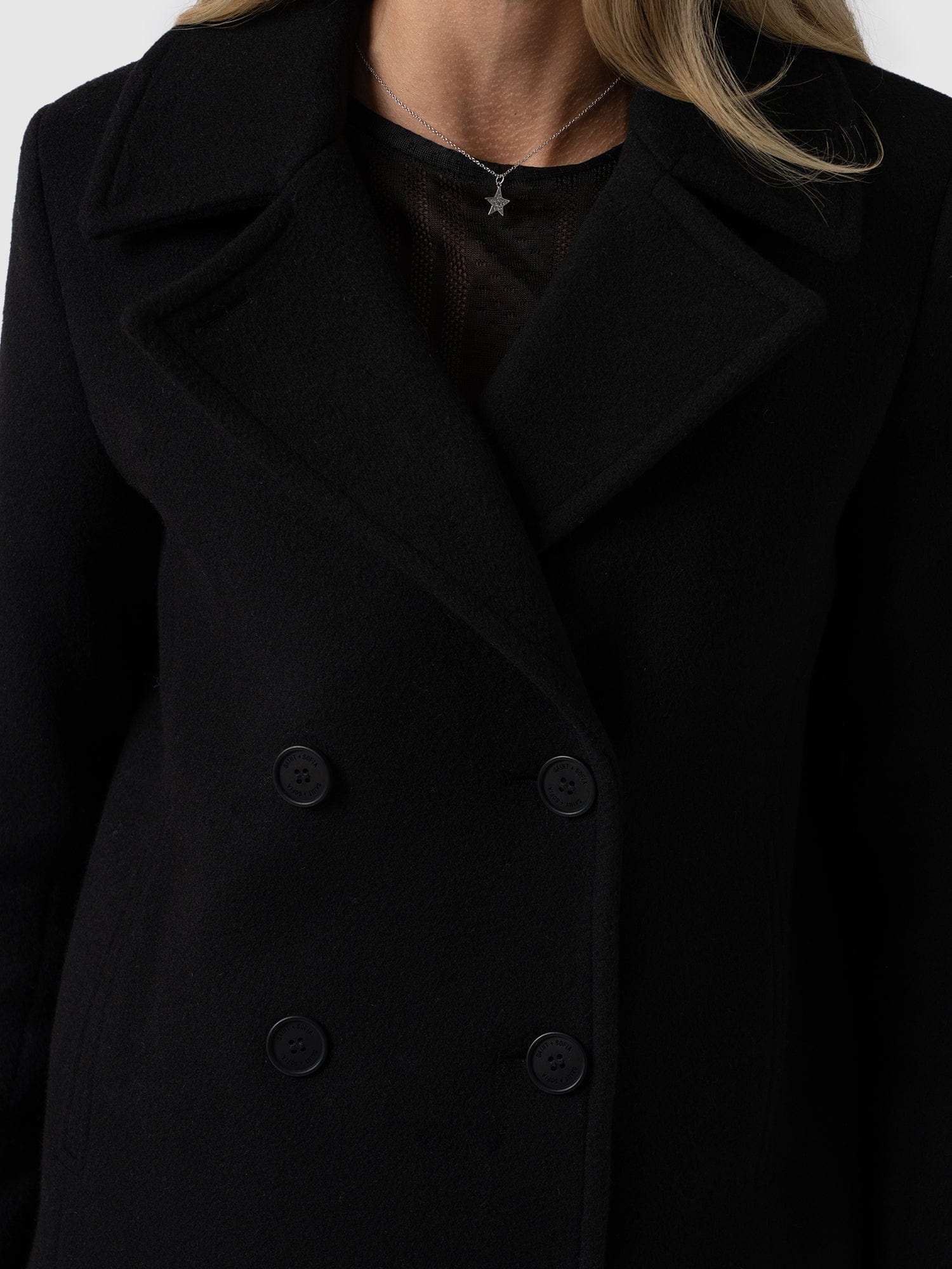 Quinn Pea Coat Black - Women's Coats | Saint + Sofia® UK