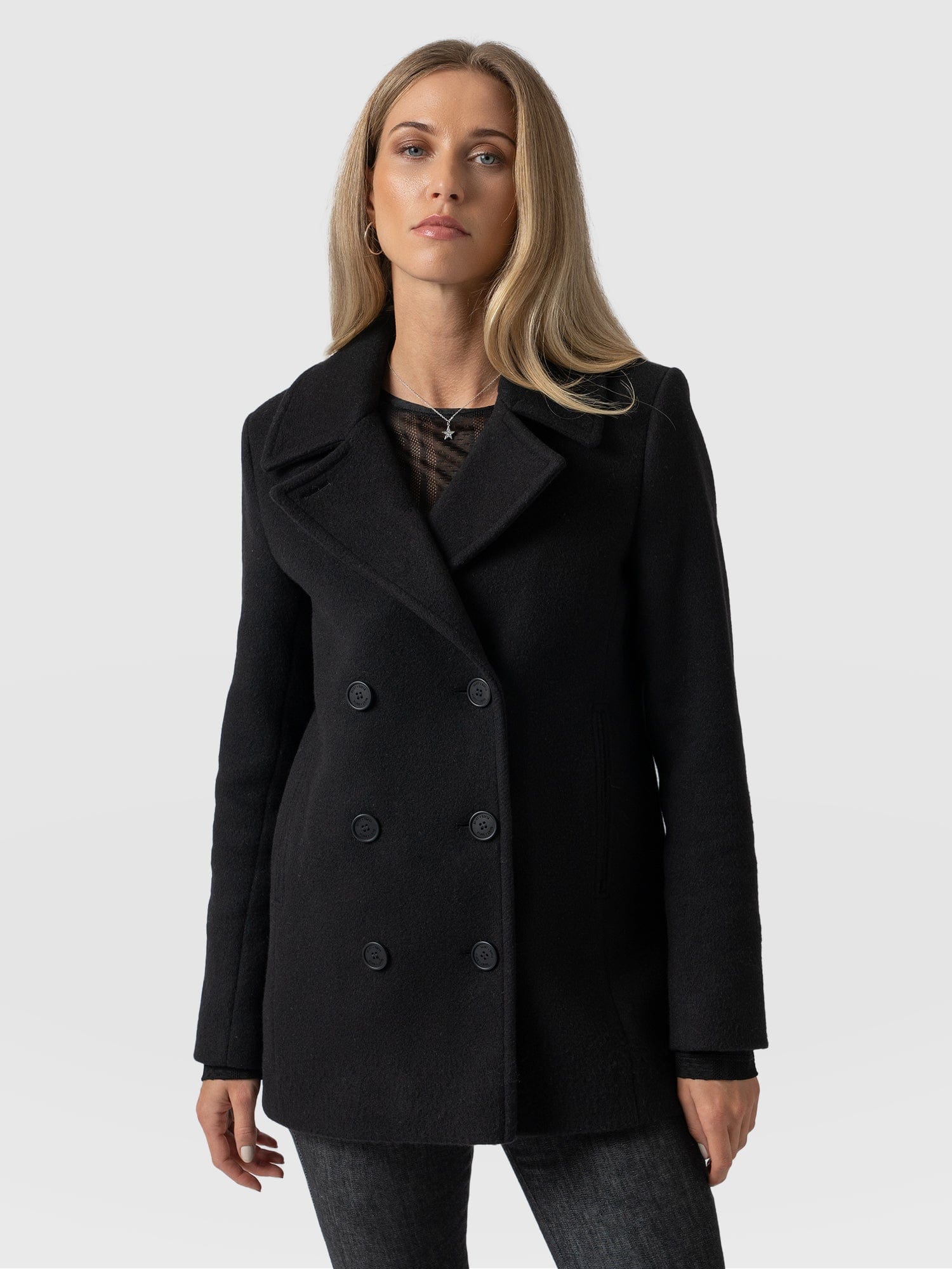 Quinn Pea Coat Black Women's Coats Saint Sofia® UK