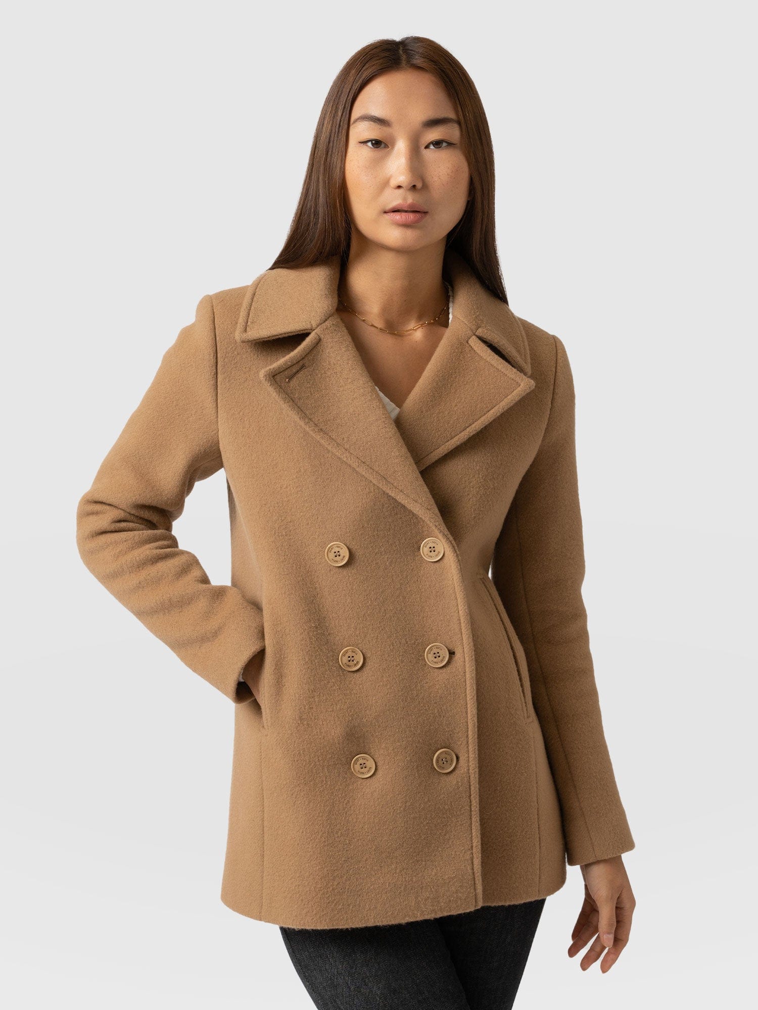 Quinn Pea Coat Camel - Women's Coats | Saint + Sofia® UK