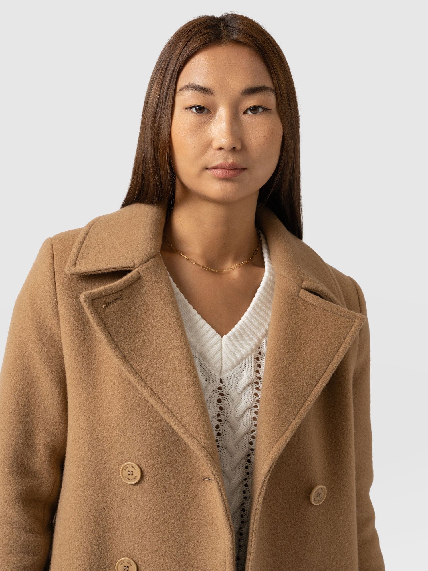 Quinn Pea Coat Camel - Women's Coats | Saint + Sofia® UK