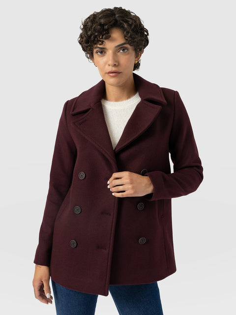Quinn Pea Coat - Maroon