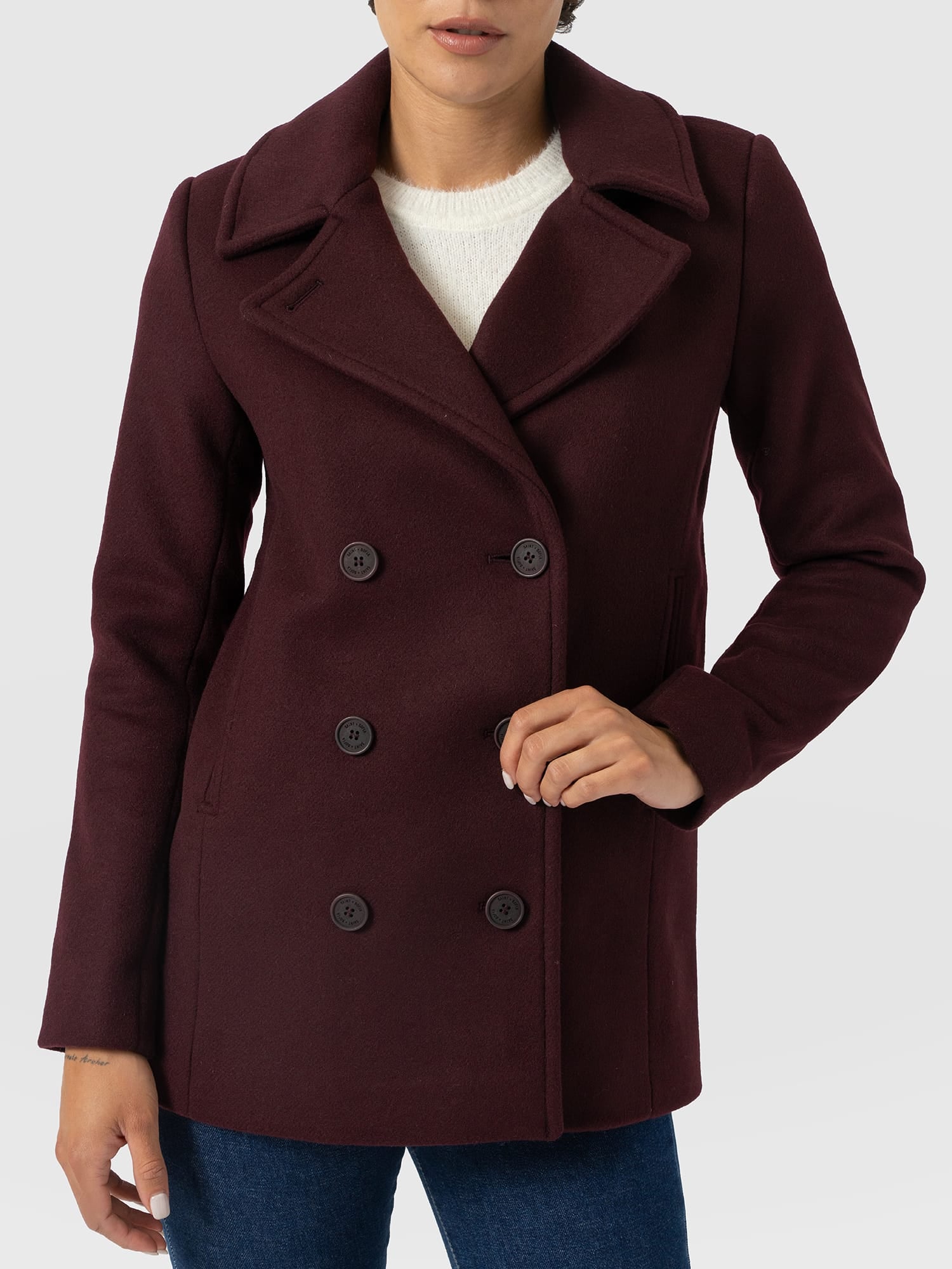 Quinn Pea Coat - Maroon