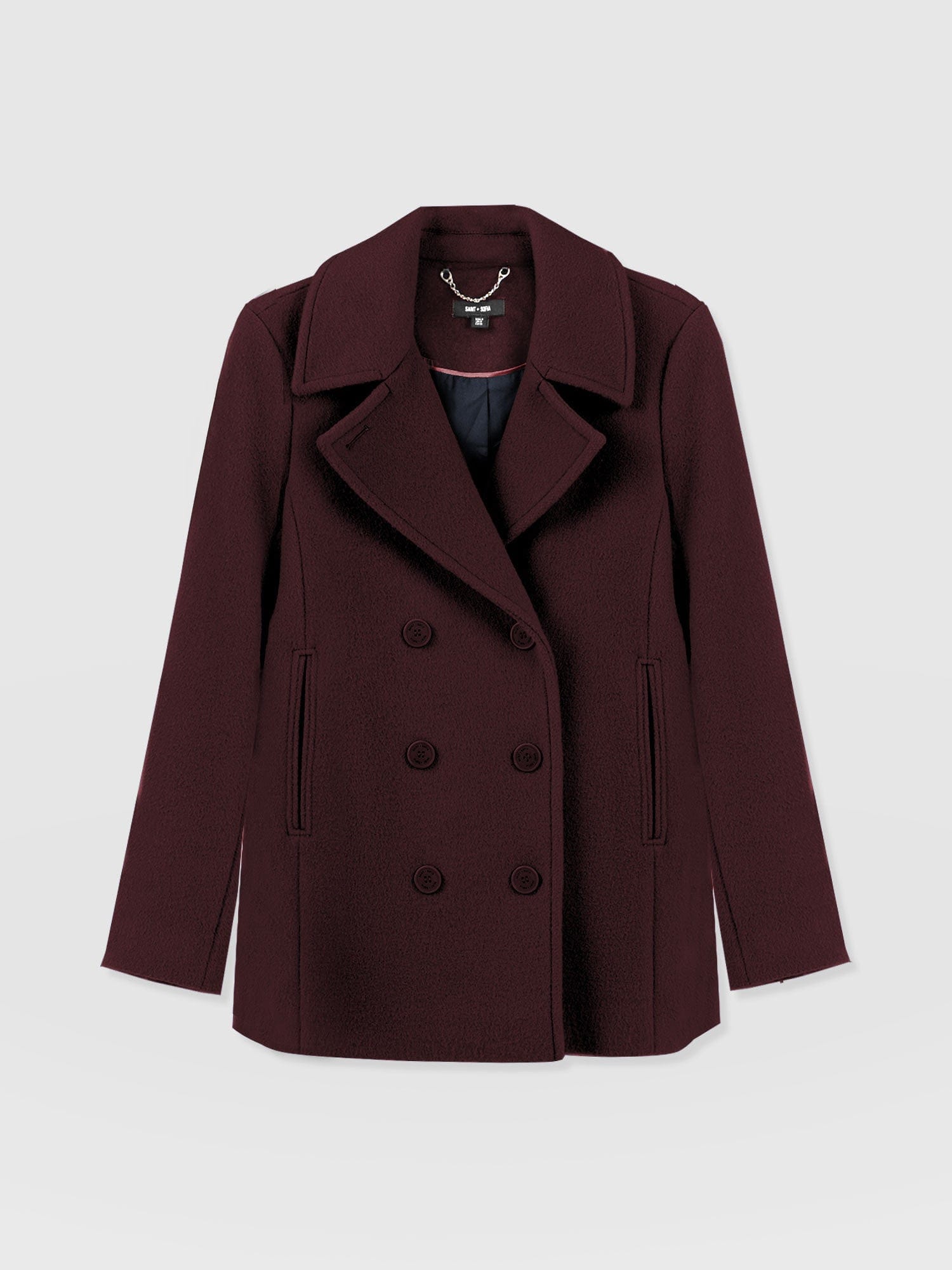 Quinn Pea Coat - Maroon - Women's Outerwears | Saint + Sofia® UK