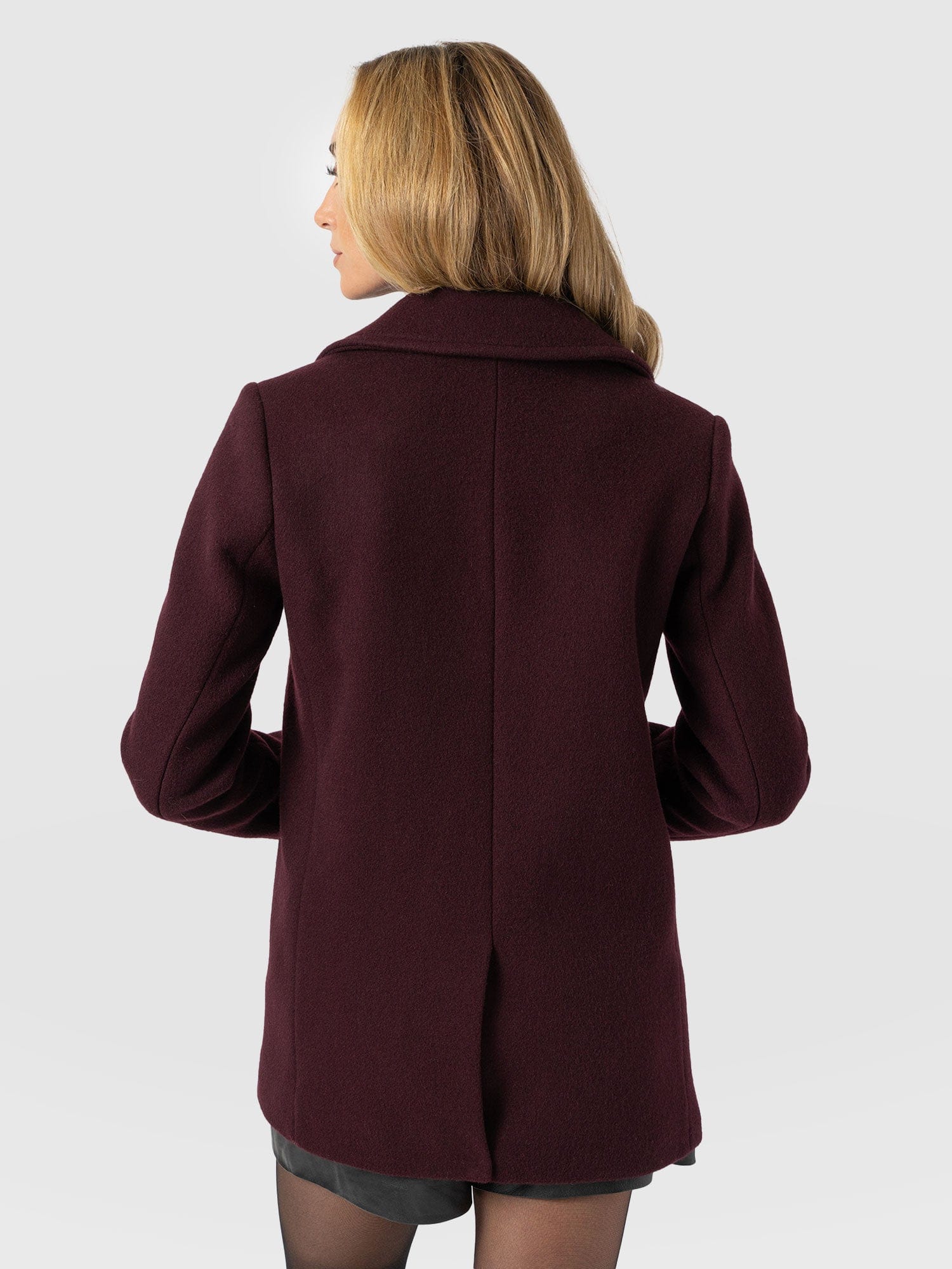 Quinn Pea Coat - Maroon - Women's Outerwears | Saint + Sofia® UK