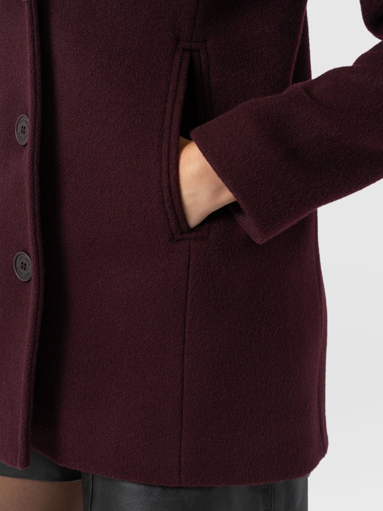 Quinn Pea Coat - Maroon - Women's Outerwears | Saint + Sofia® UK