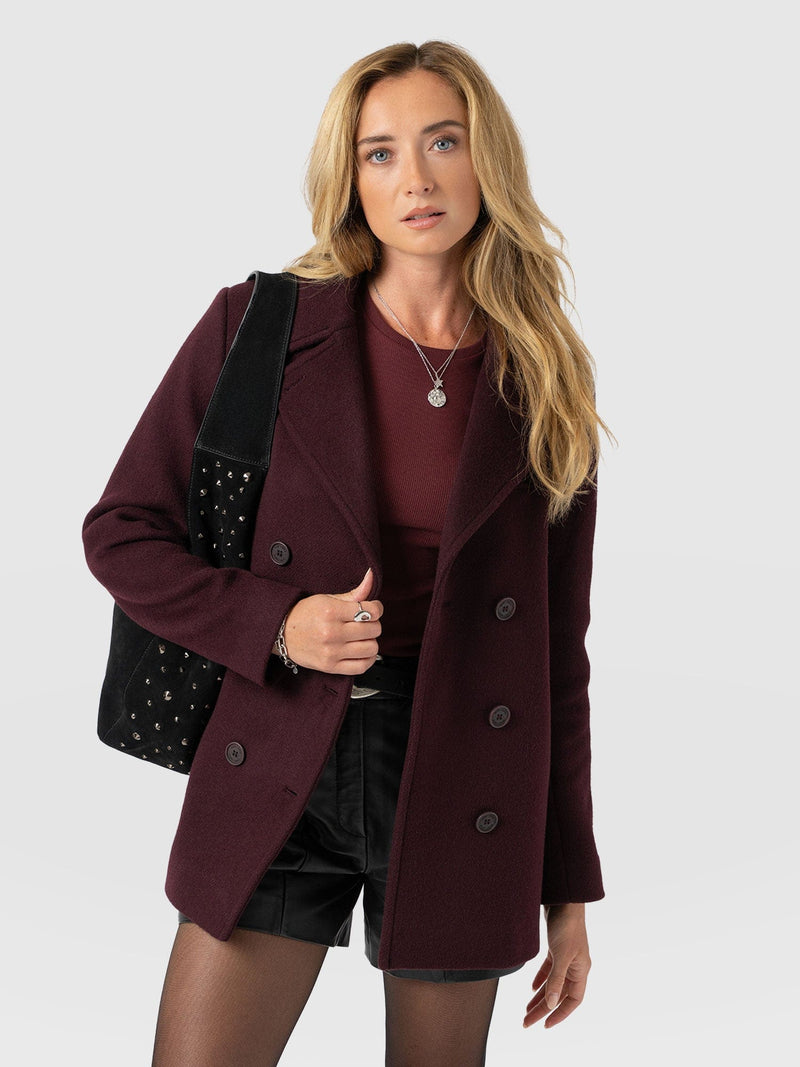Quinn Pea Coat - Maroon