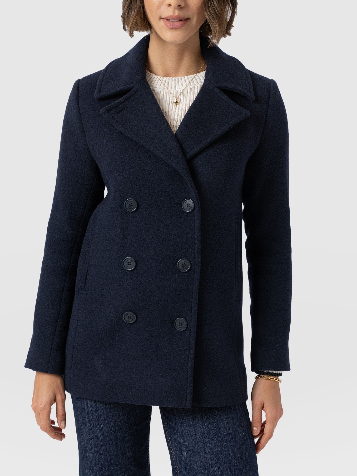 Quinn Pea Coat - Navy - Women's Outerwears | Saint + Sofia® UK