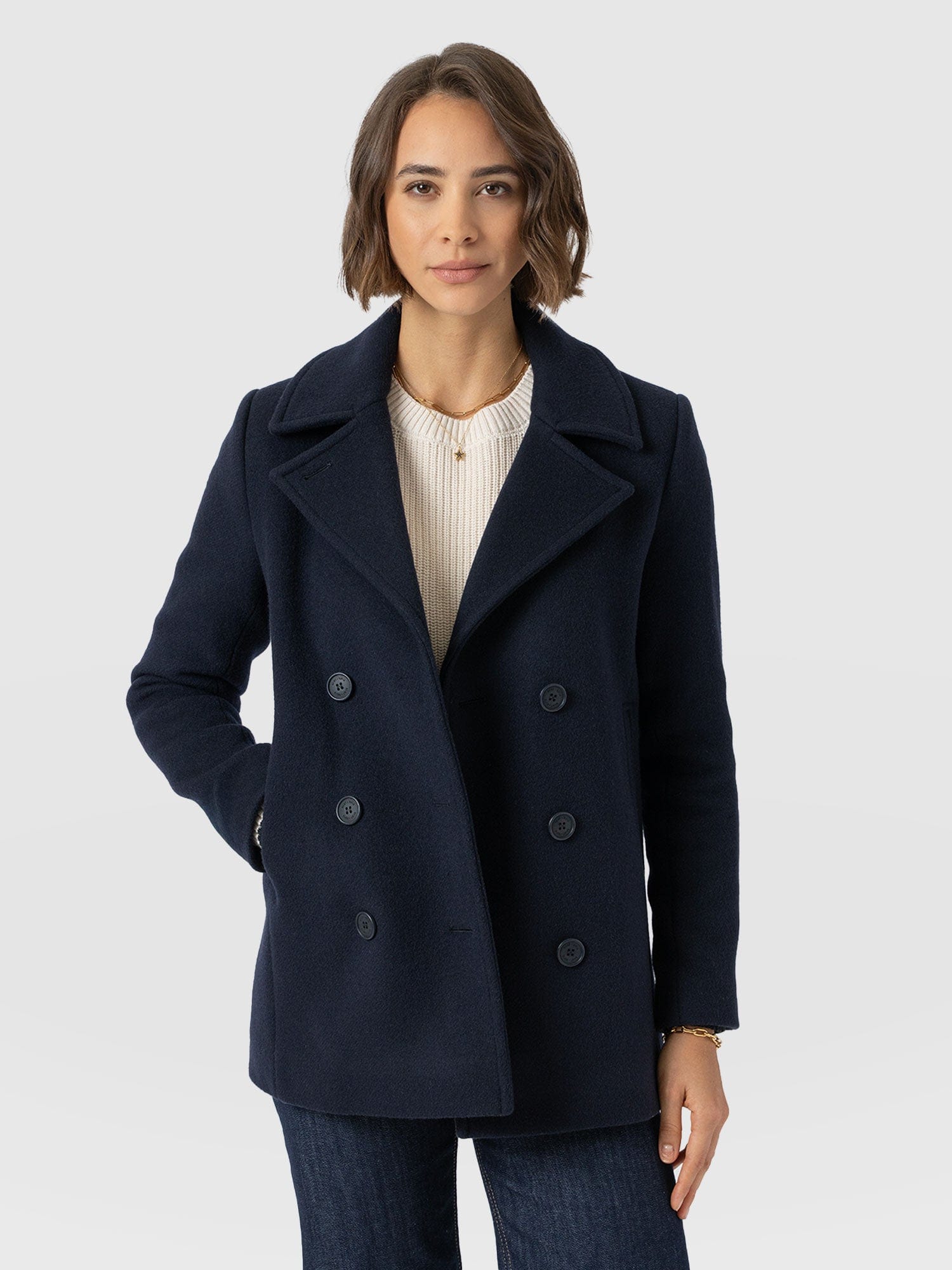 Quinn Pea Coat - Navy - Women's Outerwears | Saint + Sofia® UK