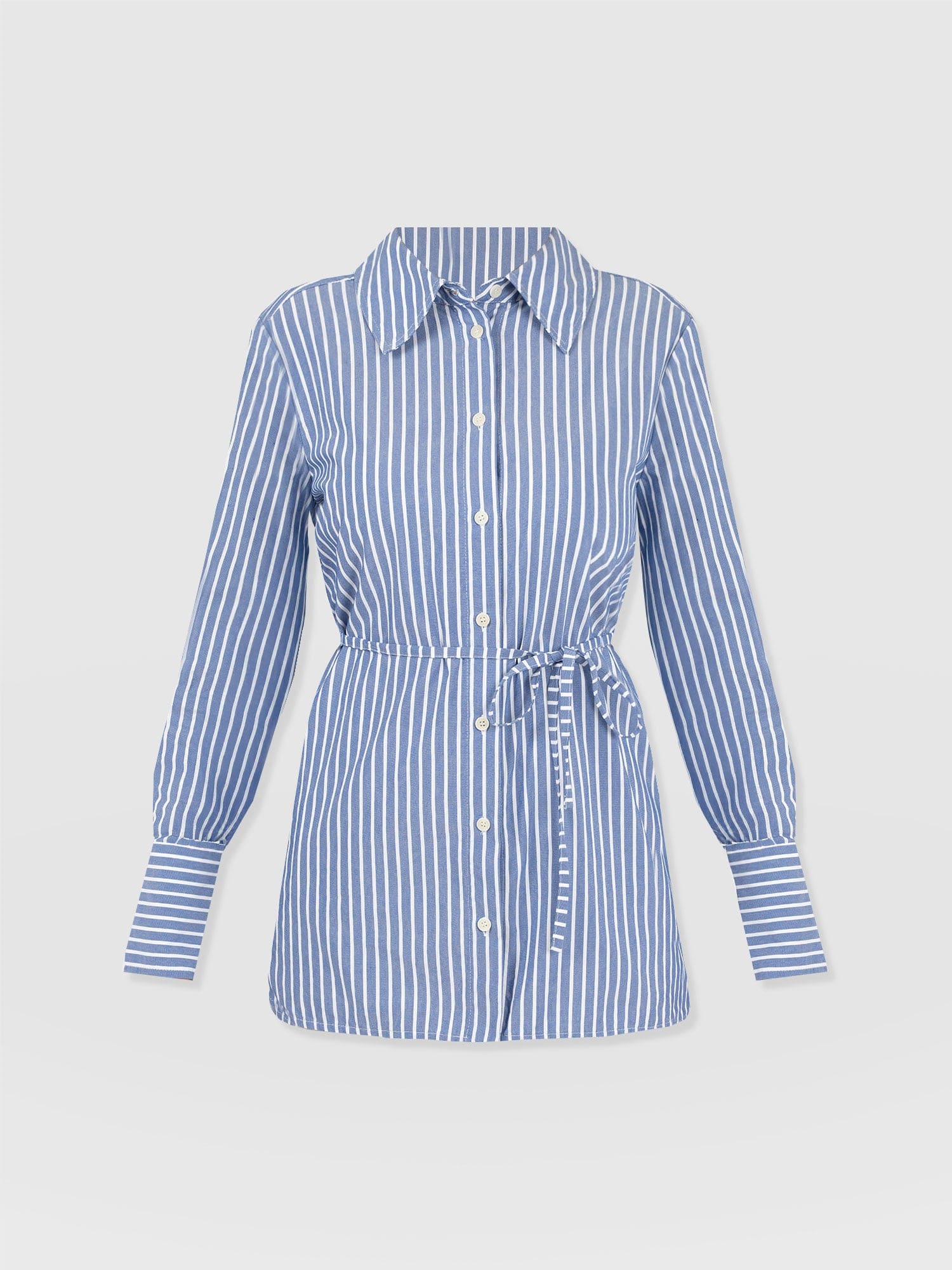 Reagan Tie Shirt - Blue Stripe - Women's Blouses | Saint + Sofia® UK