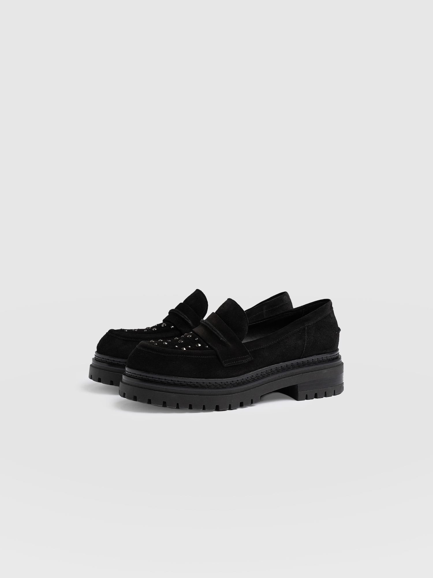 Raine Studded Loafer - Black Suede