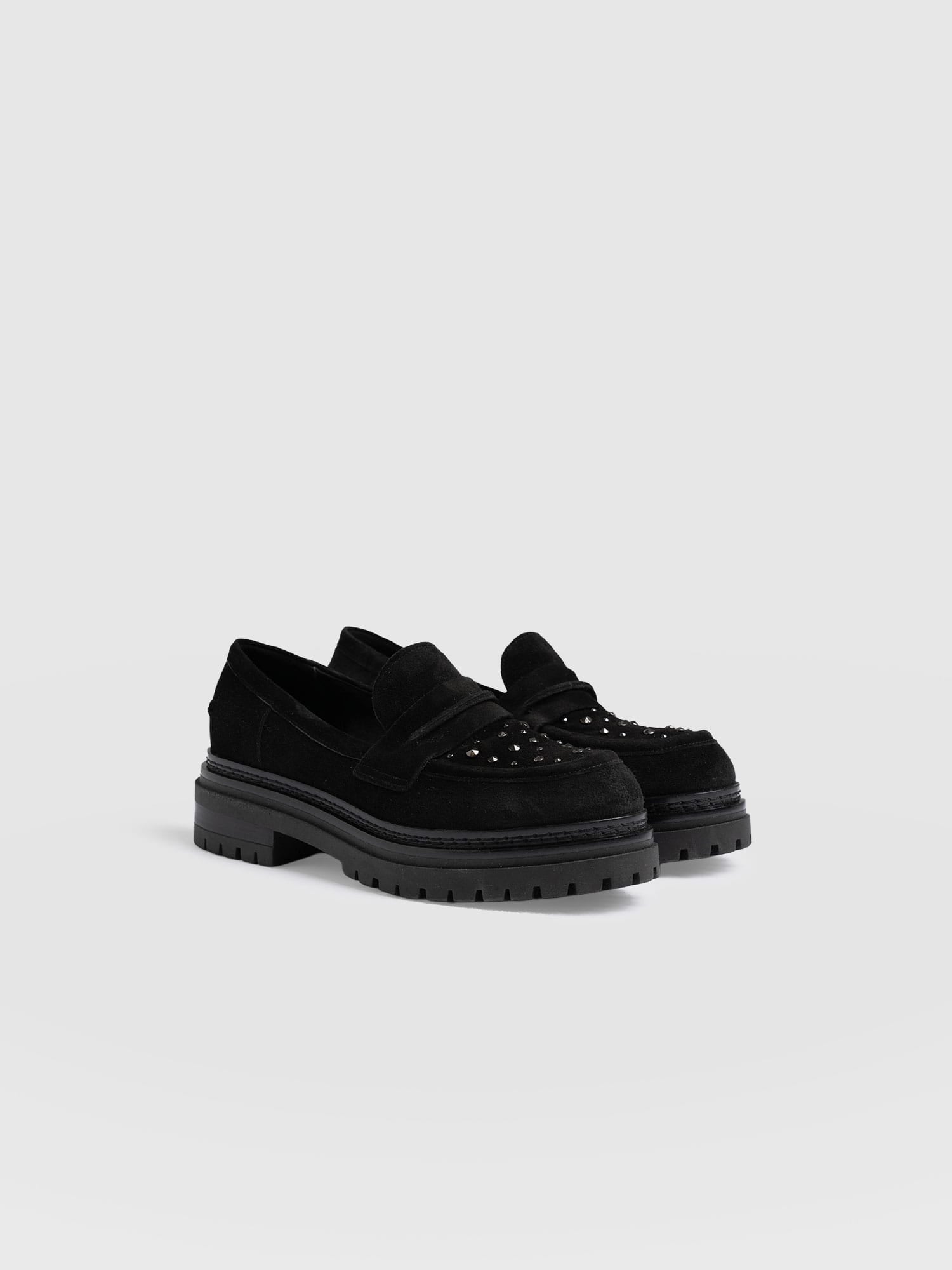 Raine Studded Loafer - Black Suede