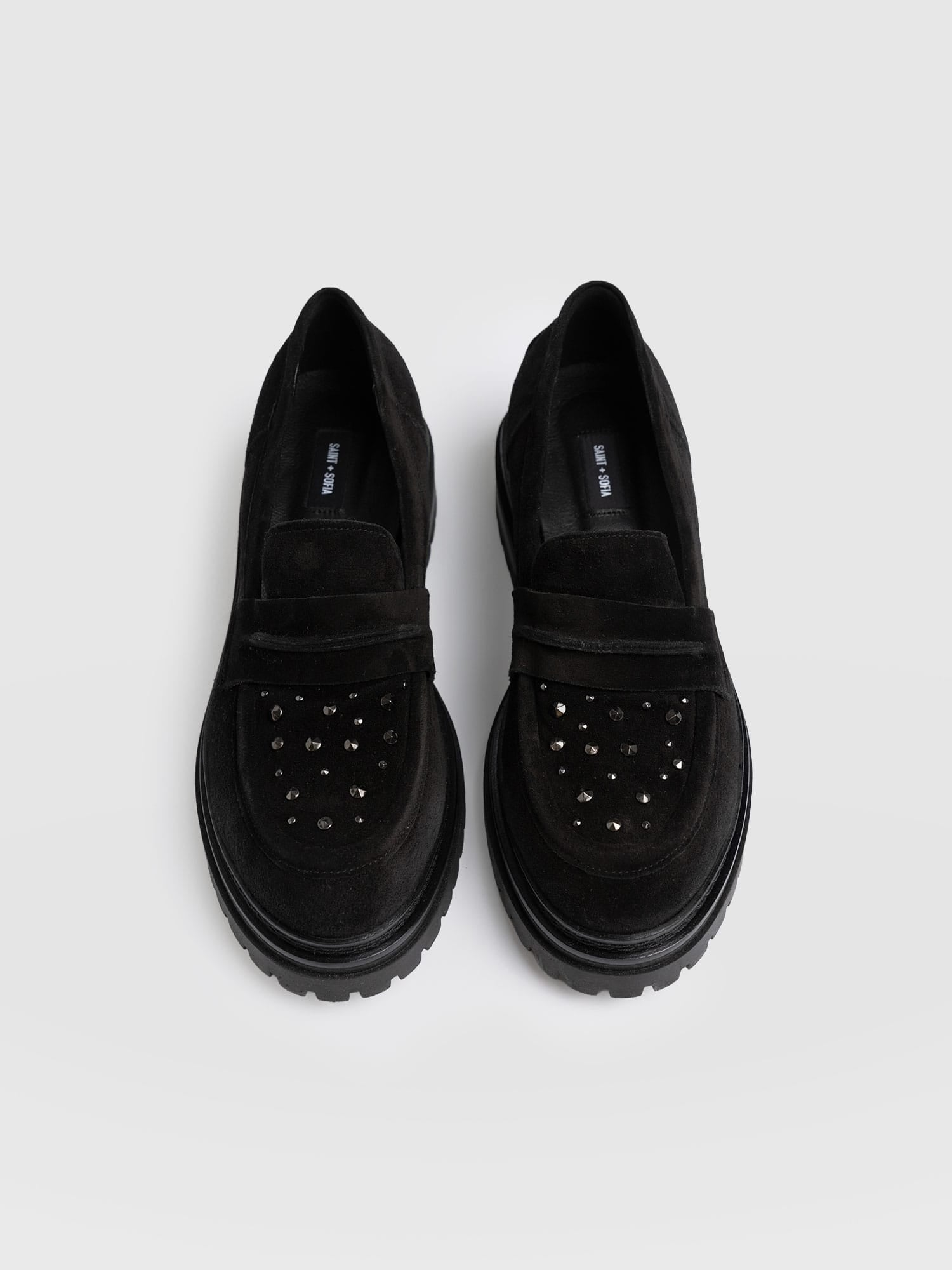 Raine Studded Loafer - Black Suede