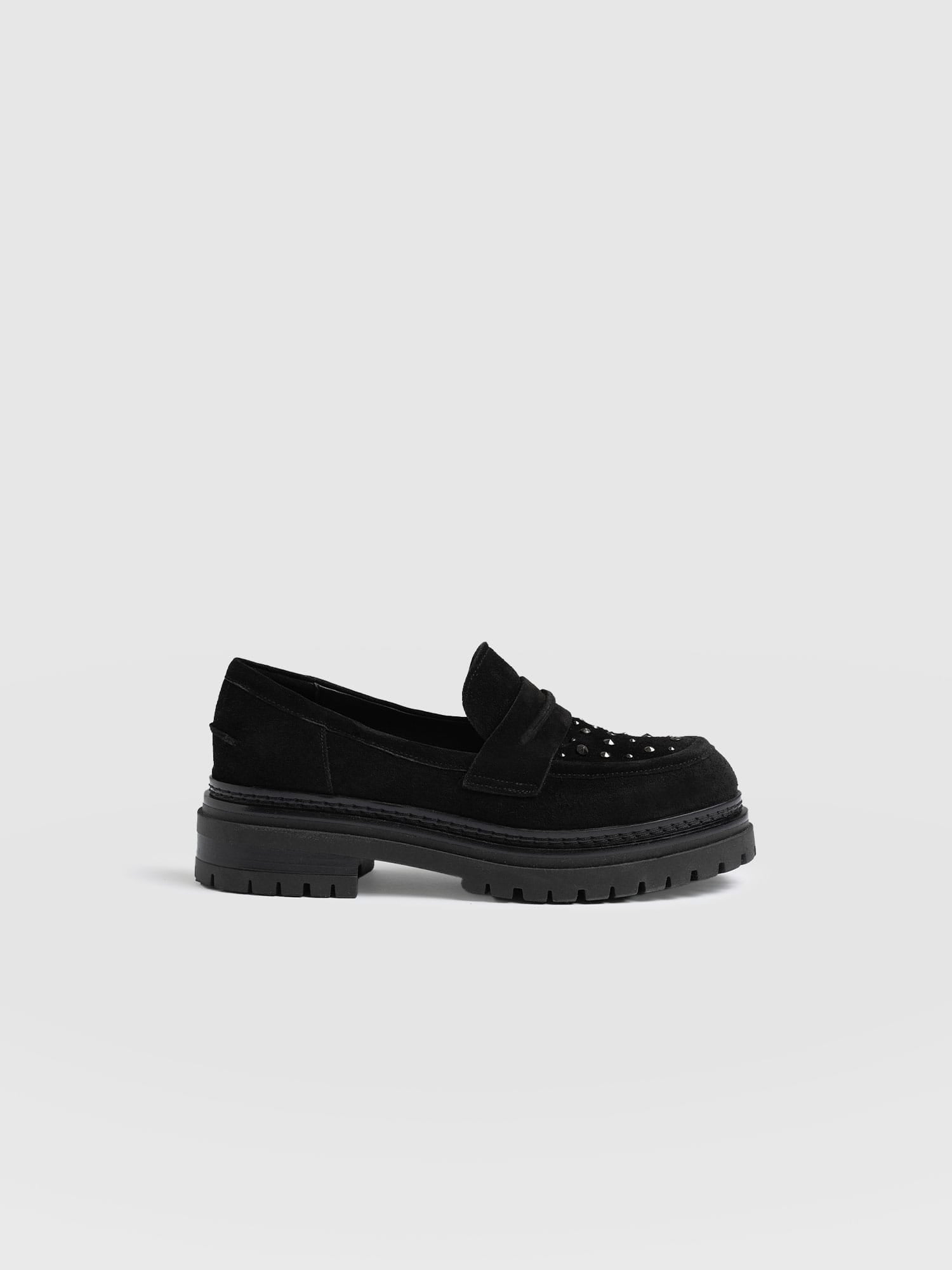 Raine Studded Loafer - Black Suede