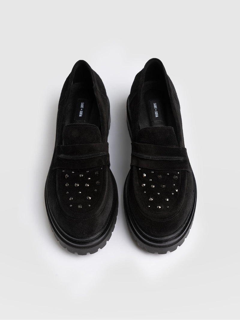 Raine Studded Loafer - Black Suede