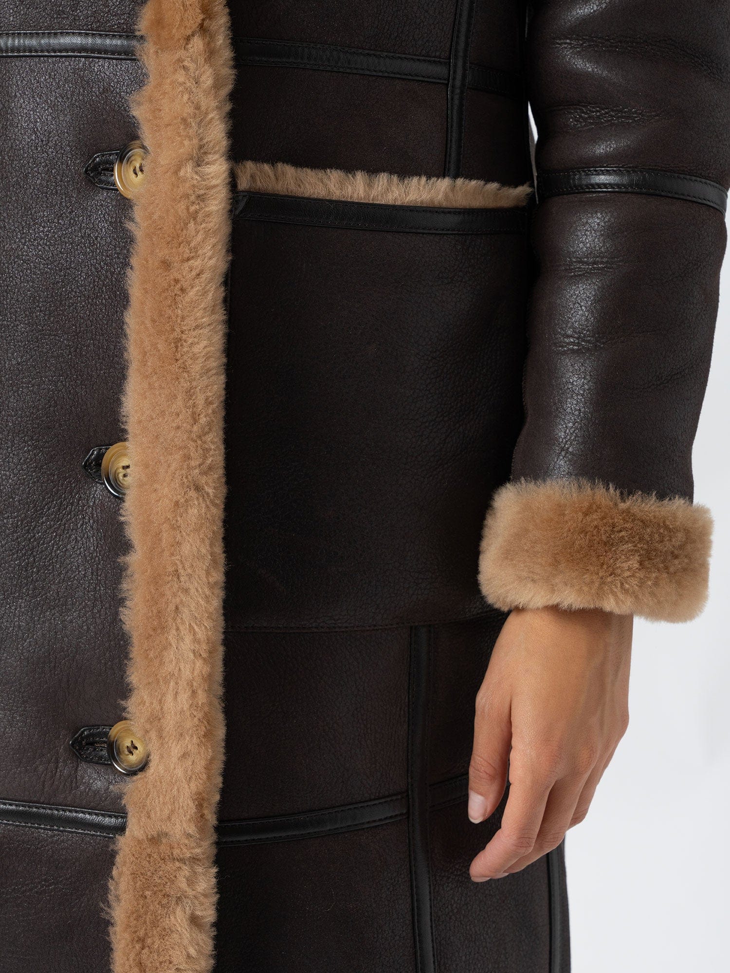 Ramone Shearling Reversible Coat - Brown - Women's Leathers | Saint + Sofia® UK
