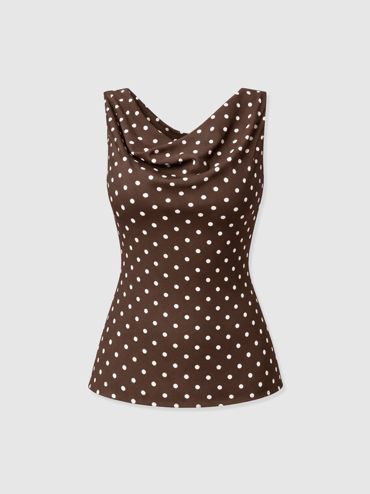 Raye Cowl Cami - Brown Polka Dot - Women's T-shirts | Saint + Sofia® UK