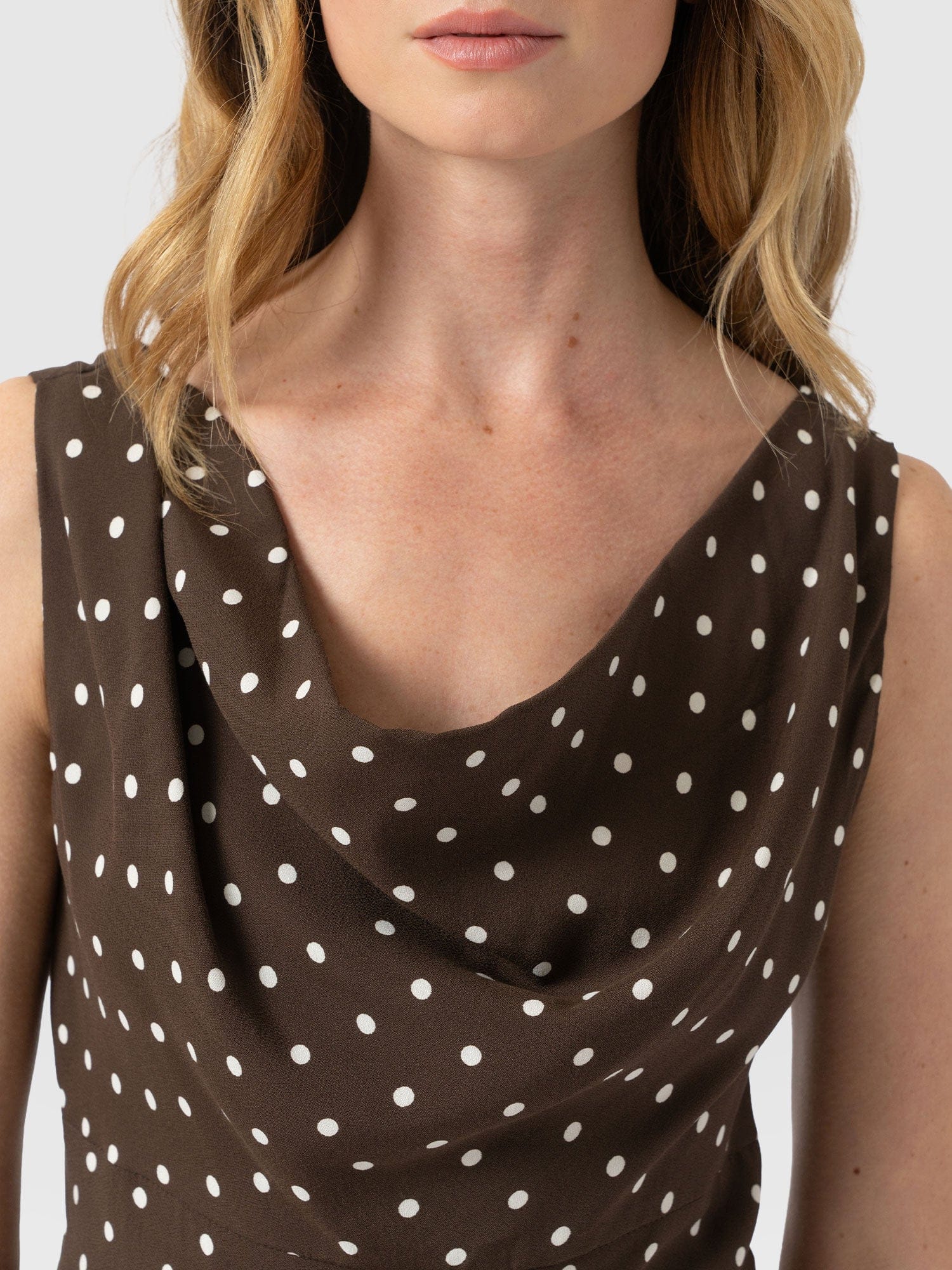 Raye Cowl Cami - Brown Polka Dot - Women's T-shirts | Saint + Sofia® UK