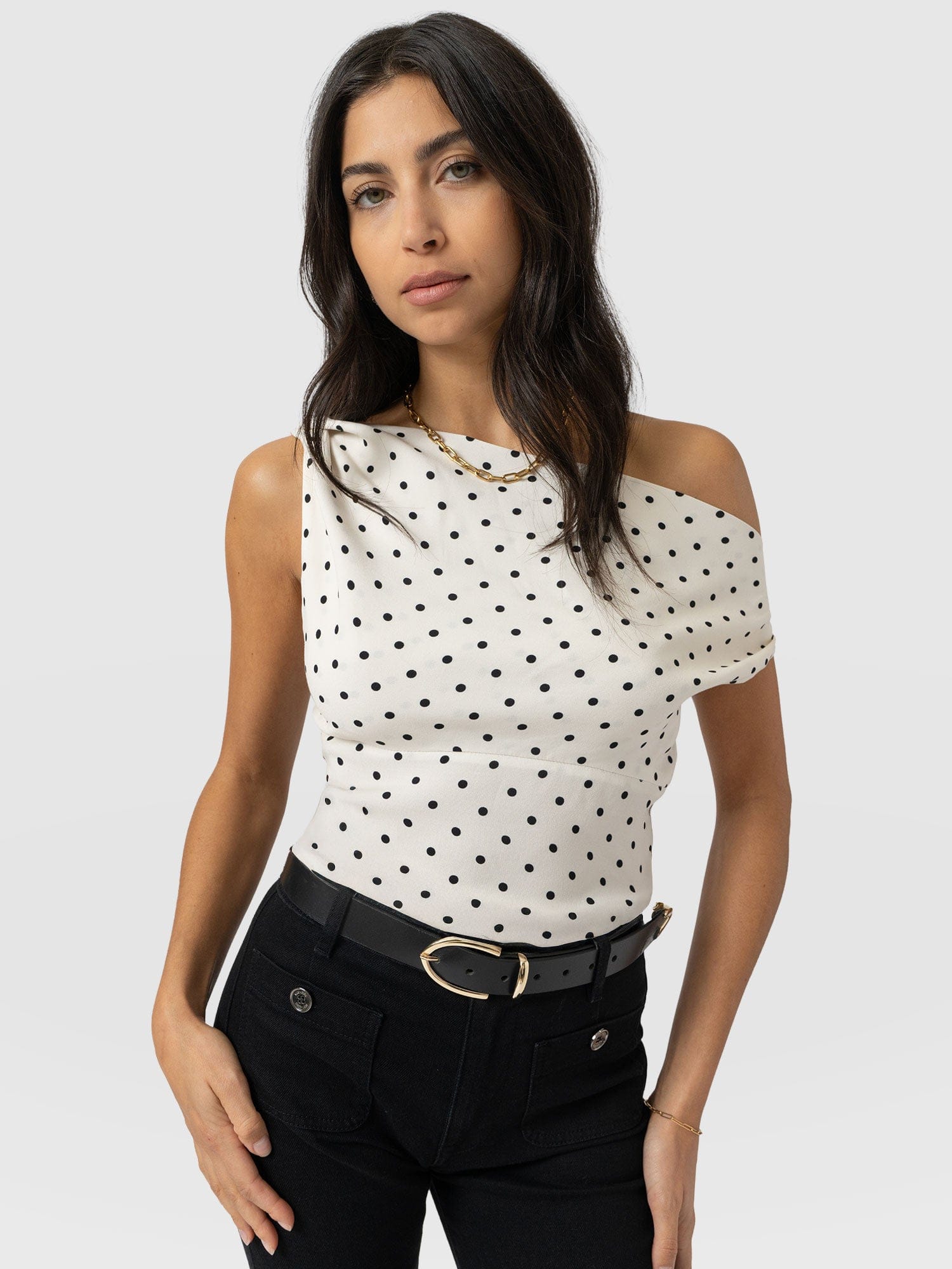 Raye Cowl Cami - Cream Polka Dot