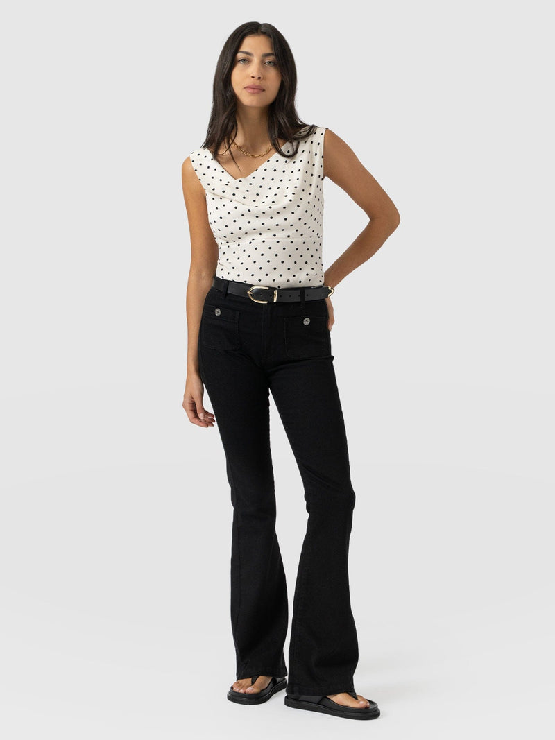 Raye Cowl Cami - Cream Polka Dot - Women's T-shirts | Saint + Sofia® UK