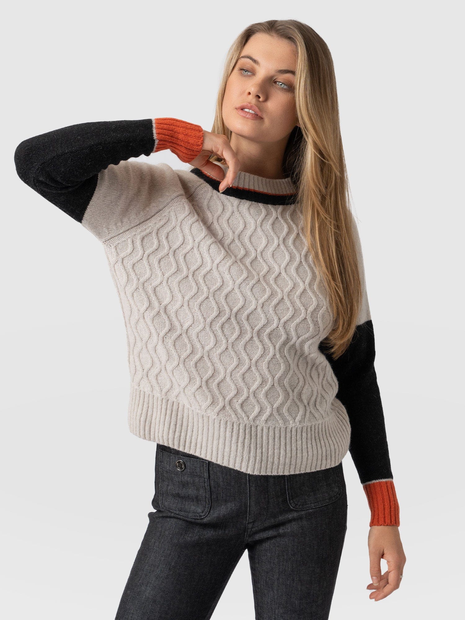 Rayner Cashmere Jumper Black/Beige/Orange - Women's Jumper | Saint + Sofia® UK