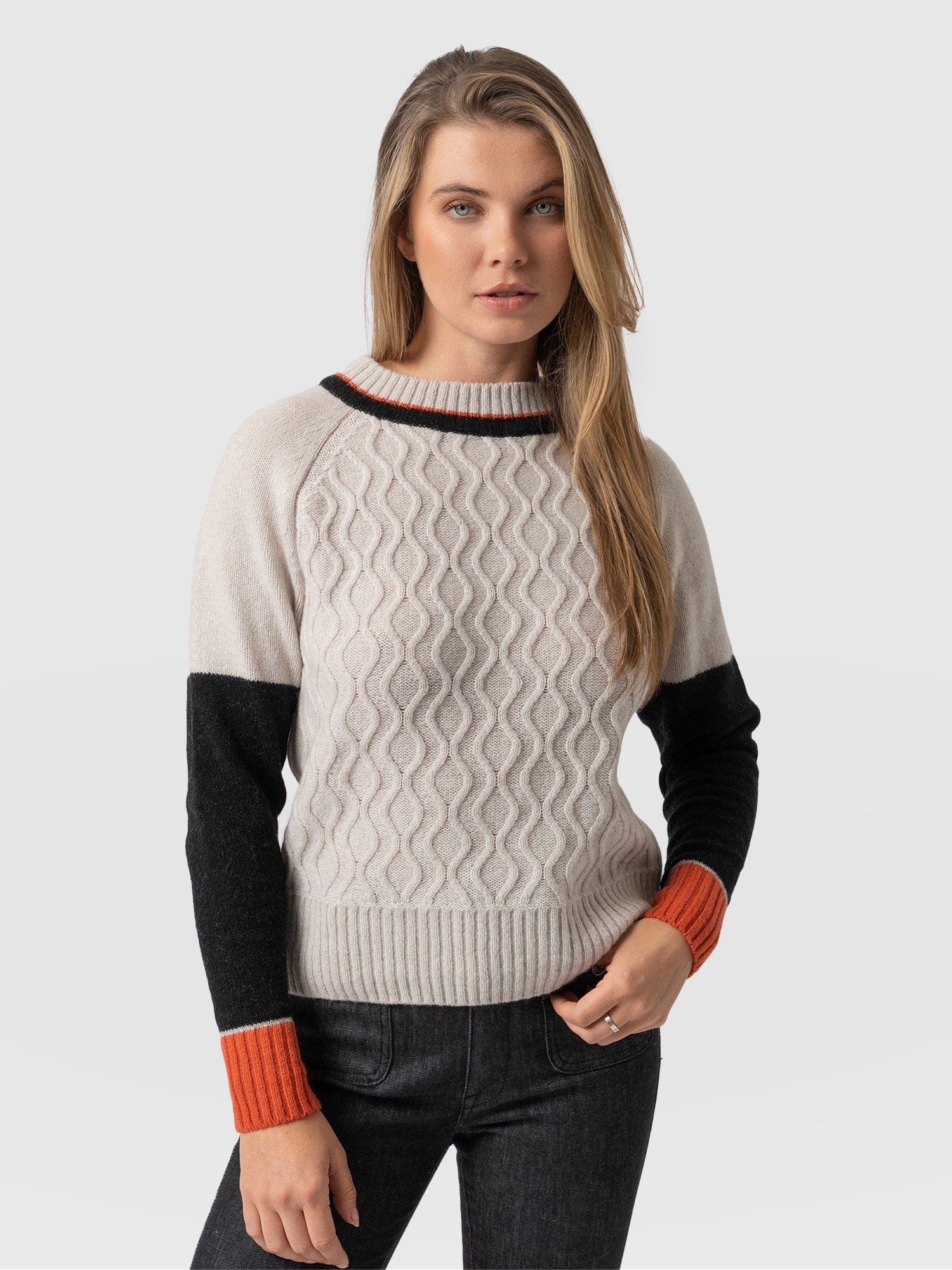 Rayner Cashmere Jumper Black/Beige/Orange - Women's Jumper | Saint + Sofia® UK