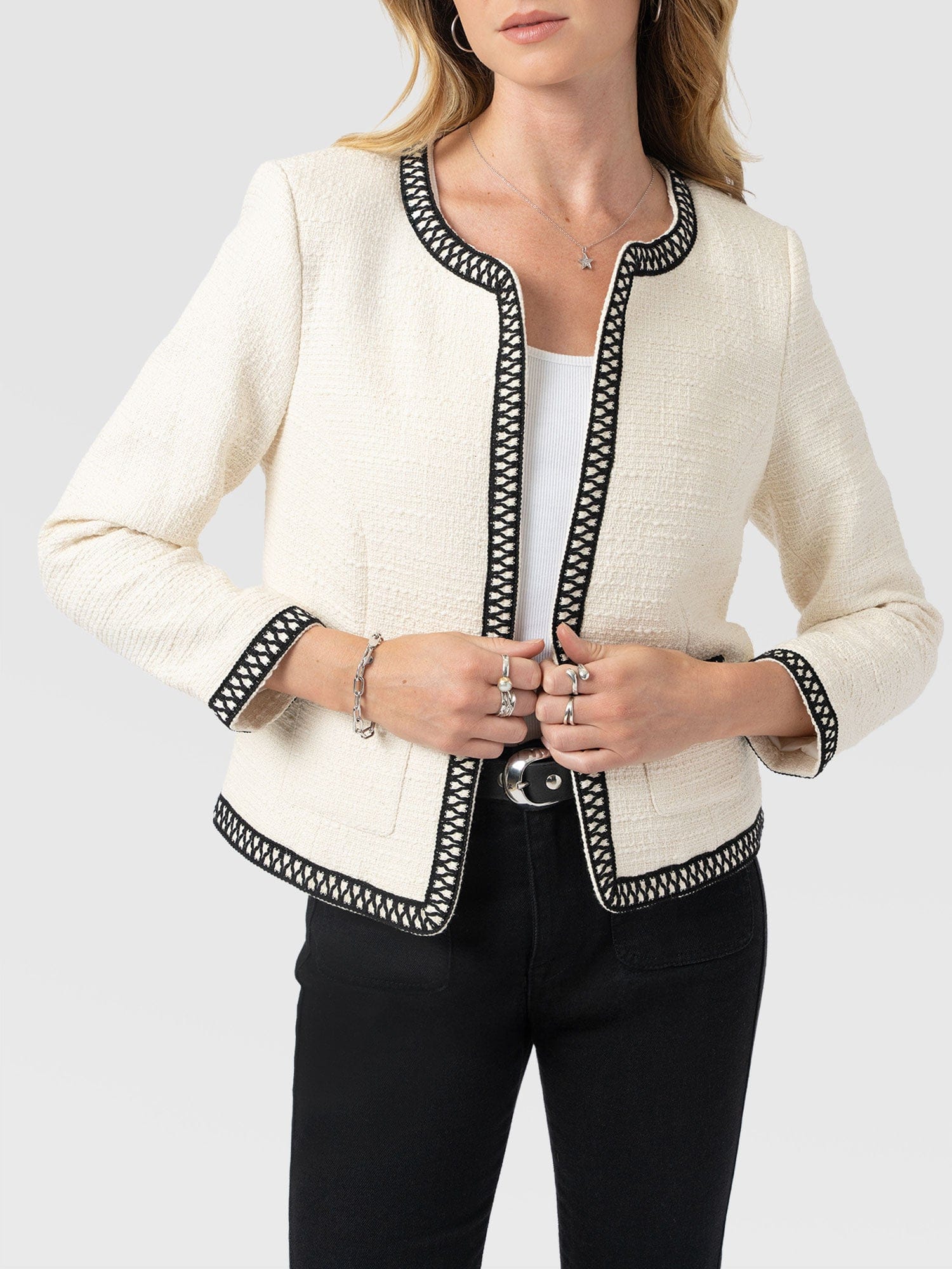 Rayner Jacket Cream/Black - Women's Jackets | Saint + Sofia® UK