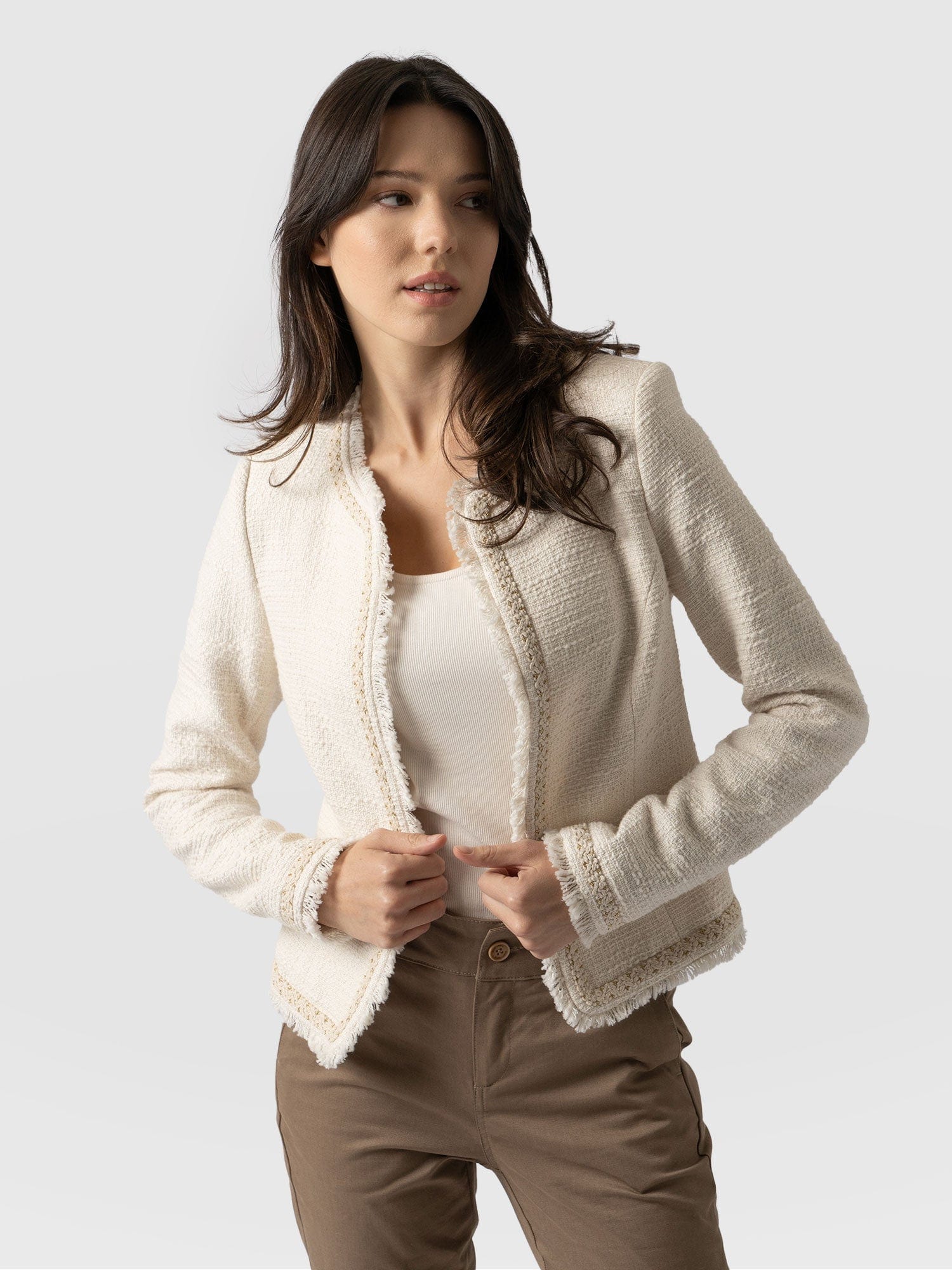 Rayner Jacket Cream Bouclé - Women's Jackets | Saint + Sofia® UK