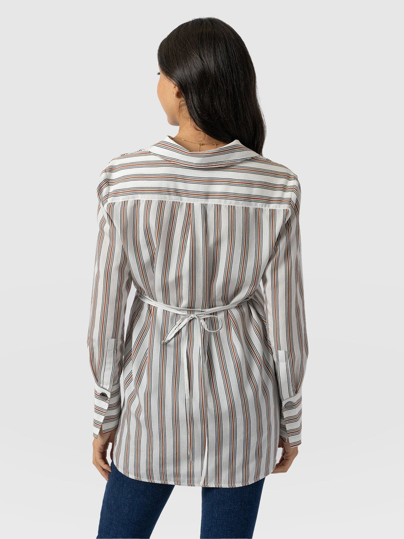 Reagan Tie Shirt - Beige Stripe