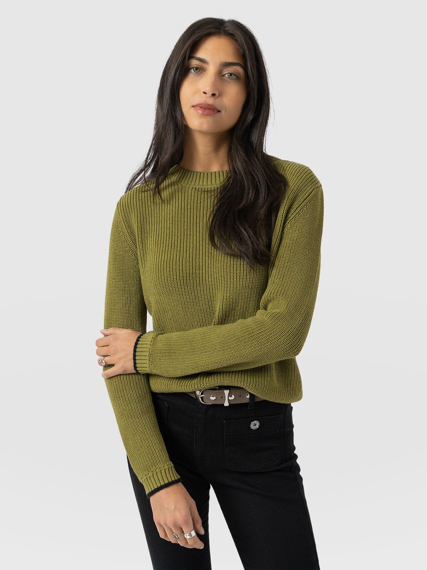 Remy Crop Jumper Khaki - Women's Jumpers | Saint + Sofia® UK