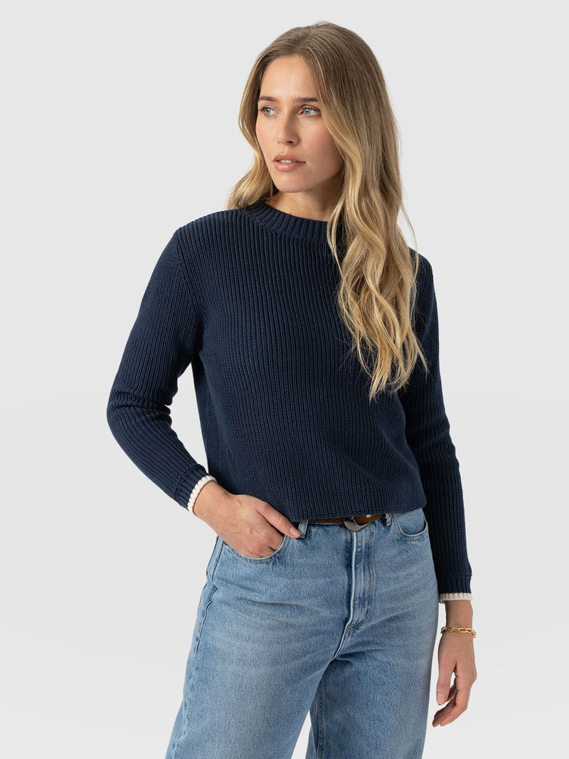 Remy Crop Jumper Navy - Women's Jumpers | Saint + Sofia® UK