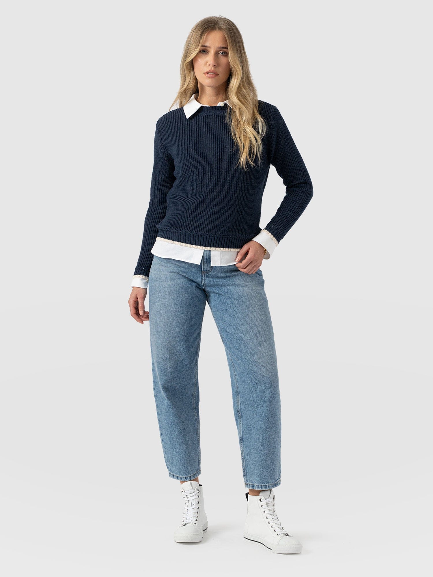 Remy Crop Jumper Navy - Women's Jumpers | Saint + Sofia® UK