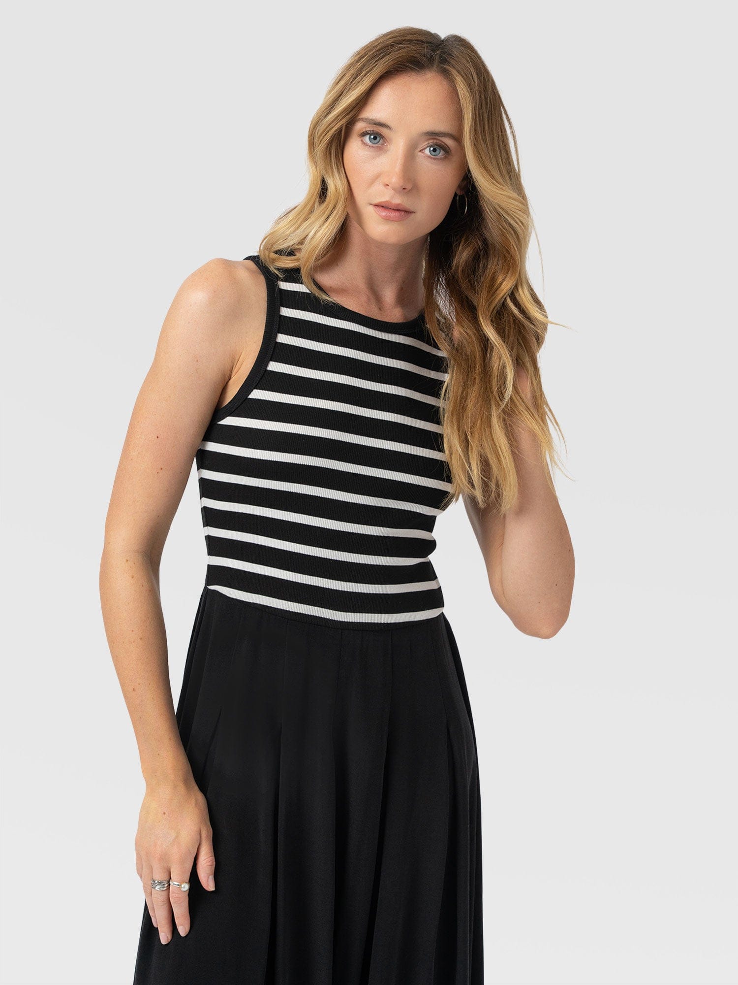 Renee Contrast Dress - Black & White Stripe