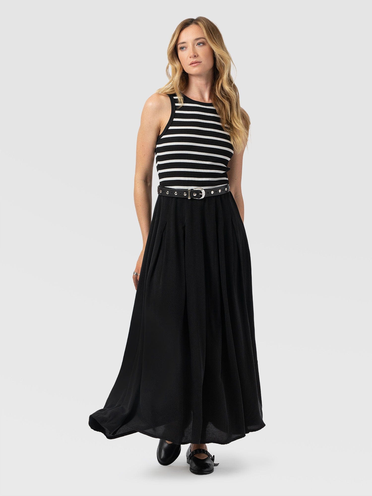 Renee Contrast Dress - Black & White Stripe