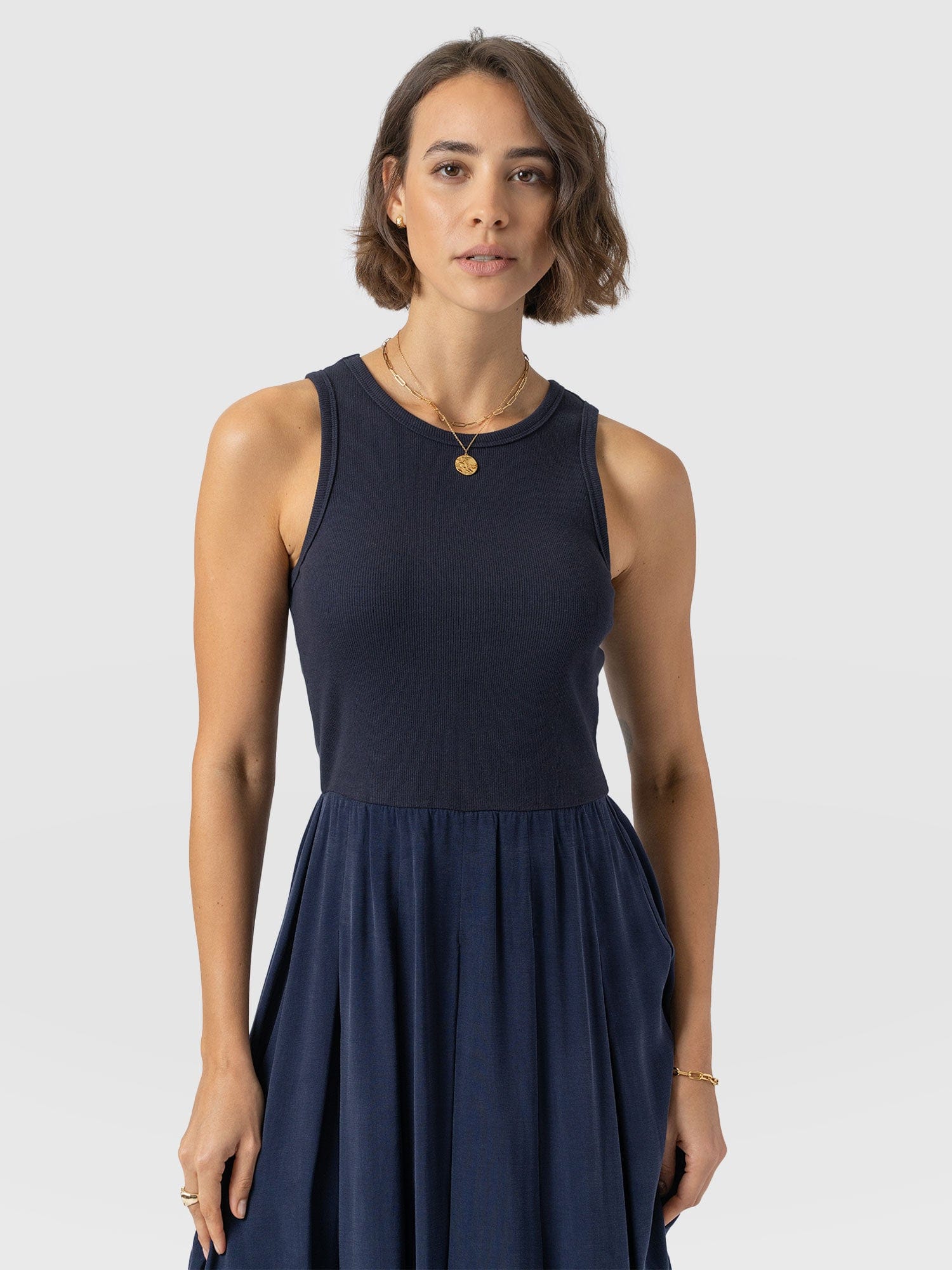 Renee Contrast Dress - Navy
