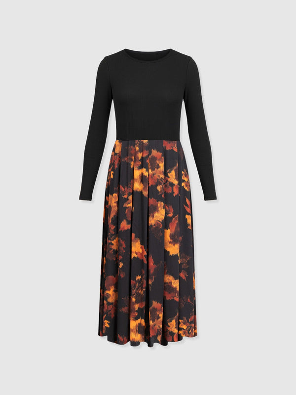 Renee Contrast Long Sleeve Dress - Autumn Floral