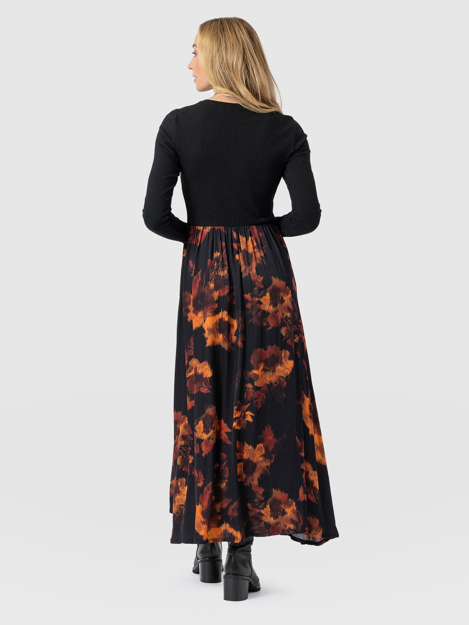 Renee Contrast Long Sleeve Dress - Autumn Floral