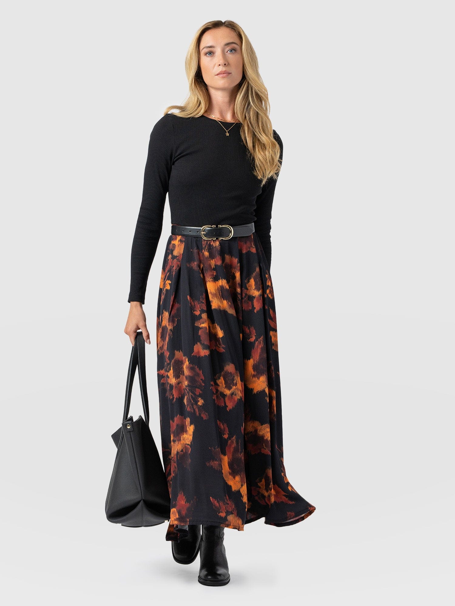 Renee Contrast Long Sleeve Dress - Autumn Floral