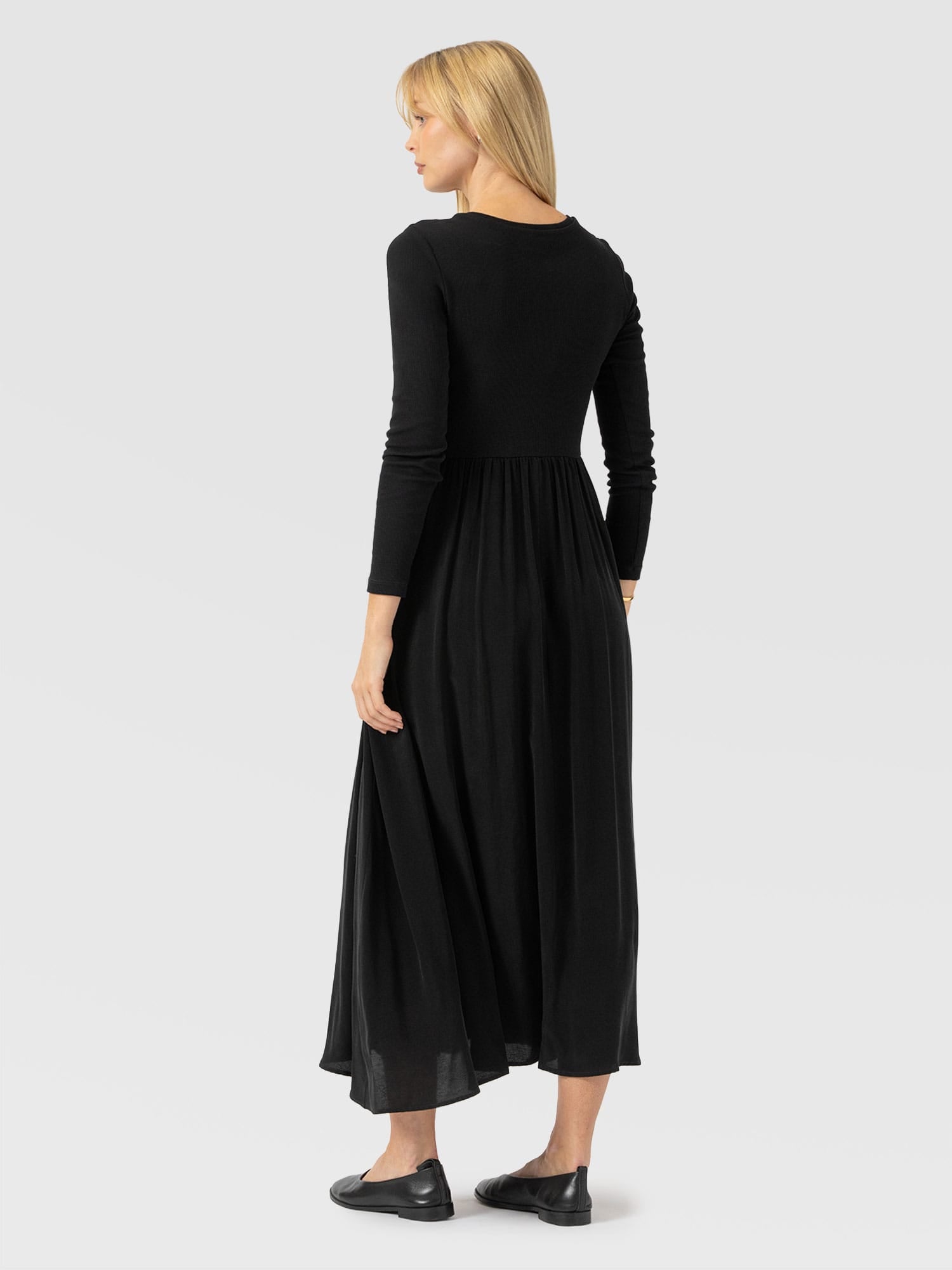 Renee Contrast Long Sleeve Dress - Black