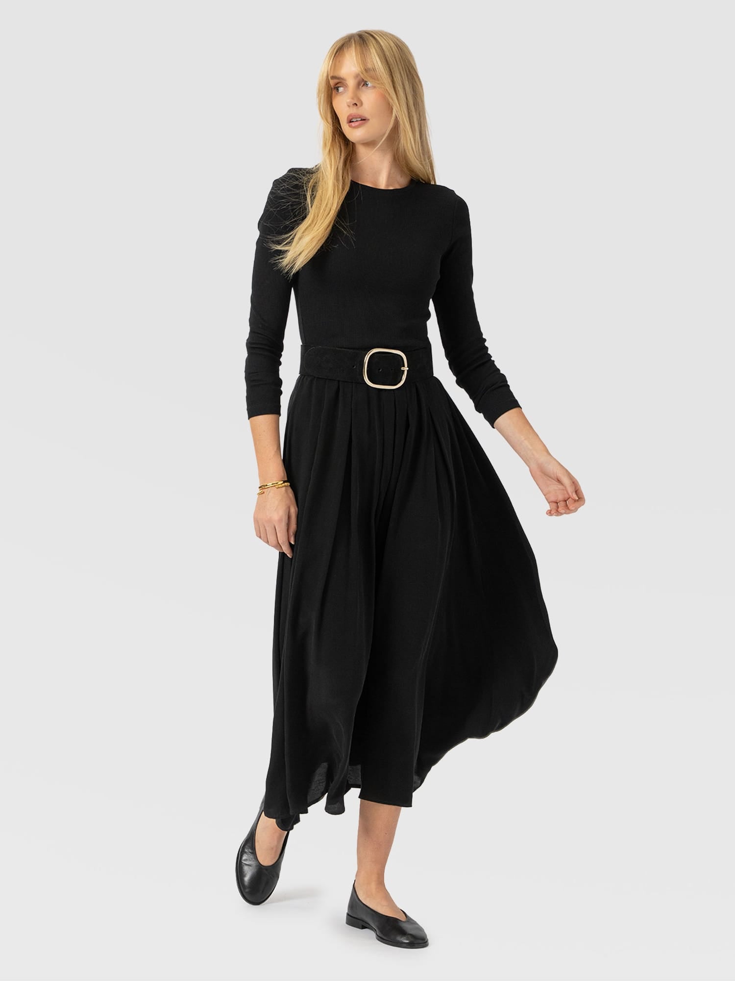 Renee Contrast Long Sleeve Dress - Black