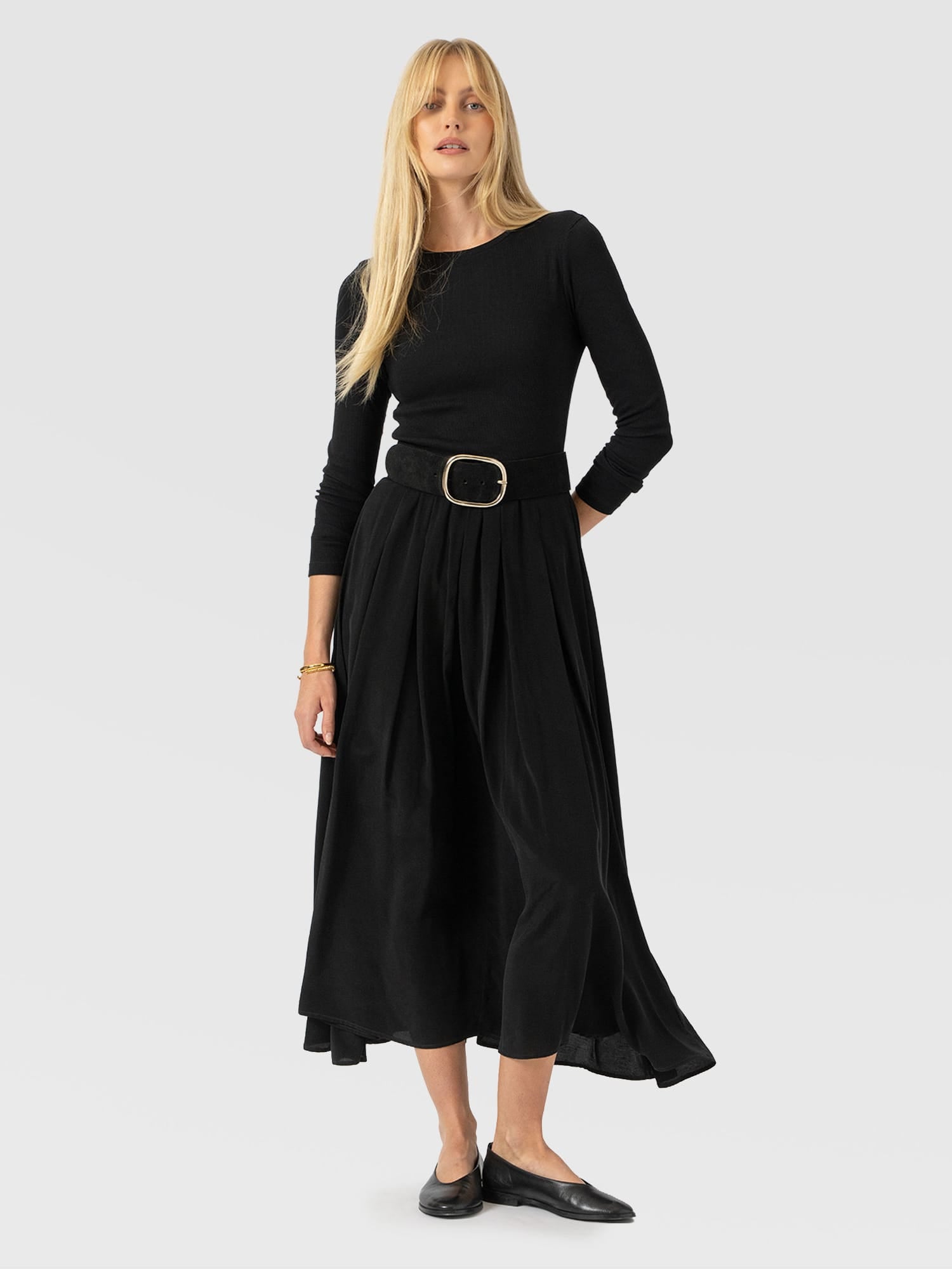 Renee Contrast Long Sleeve Dress - Black