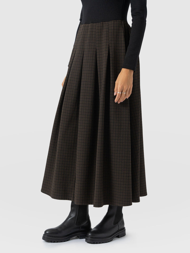 Renee Contrast Long Sleeve Dress - Brown Check