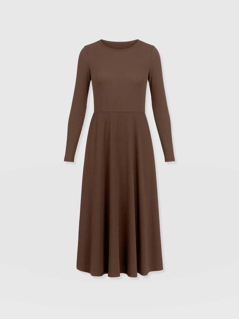 Renee Contrast Long Sleeve Dress - Brown
