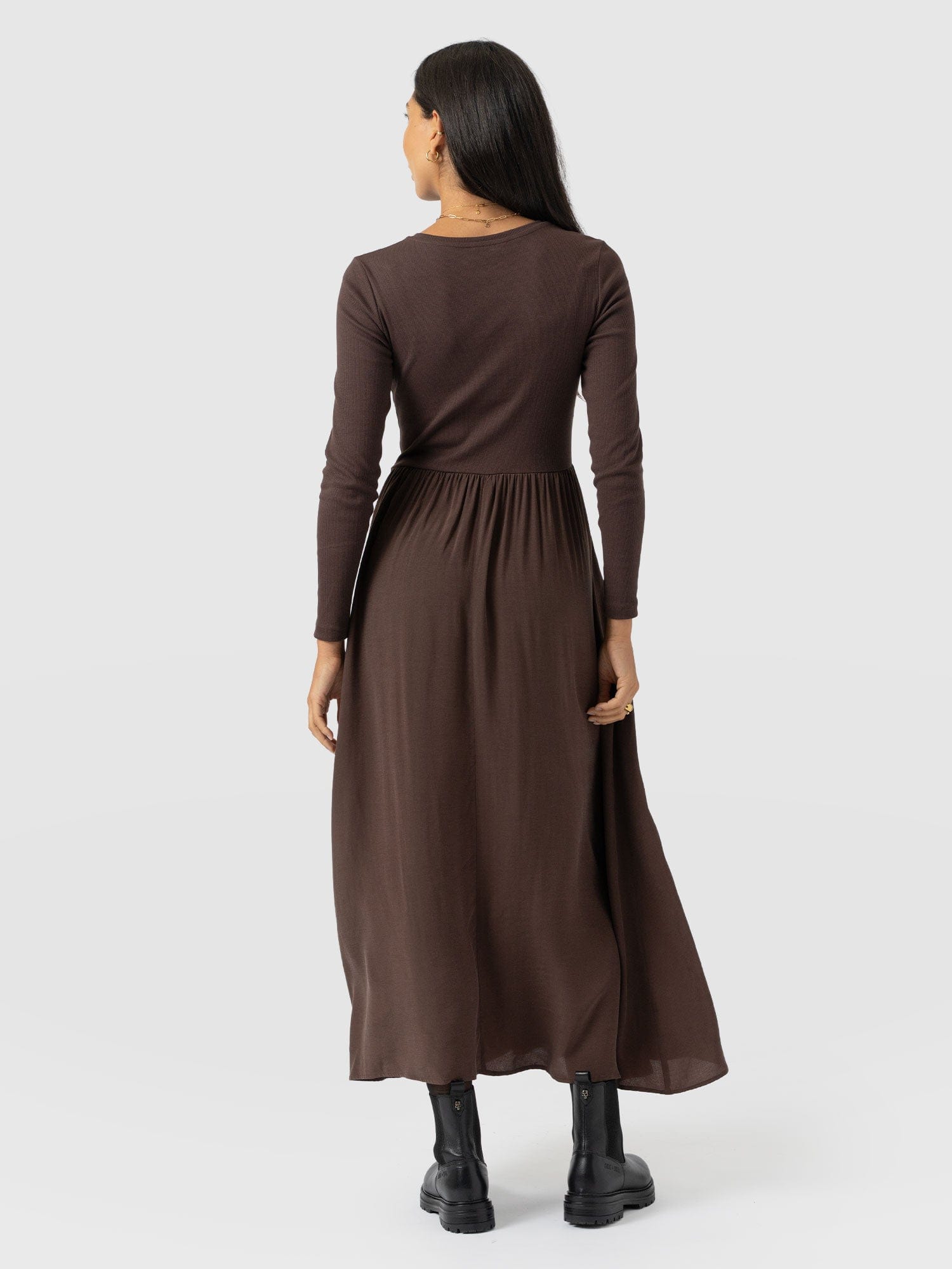 Renee Contrast Long Sleeve Dress - Brown
