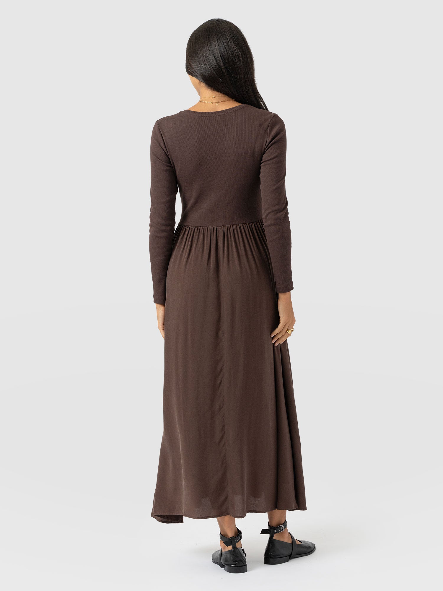 Renee Contrast Long Sleeve Dress - Brown