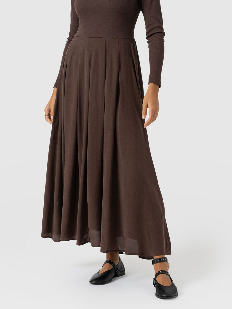 Renee Contrast Long Sleeve Dress - Brown - Women's Dresses | Saint + Sofia® UK