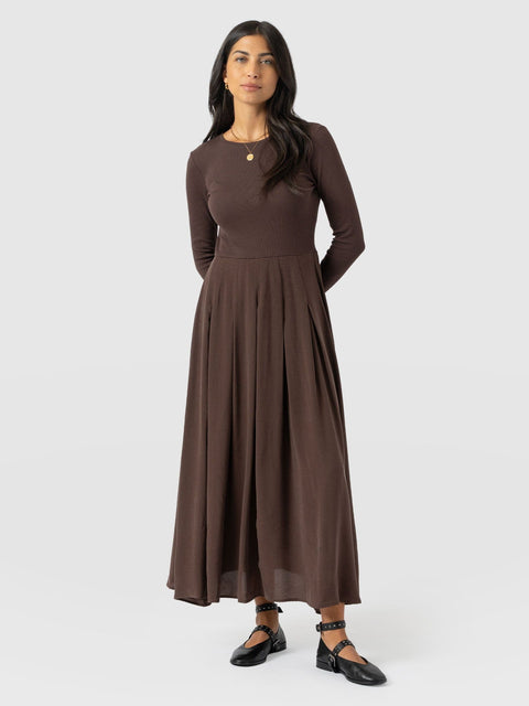 Renee Contrast Long Sleeve Dress - Brown - Women's Dresses | Saint + Sofia® UK