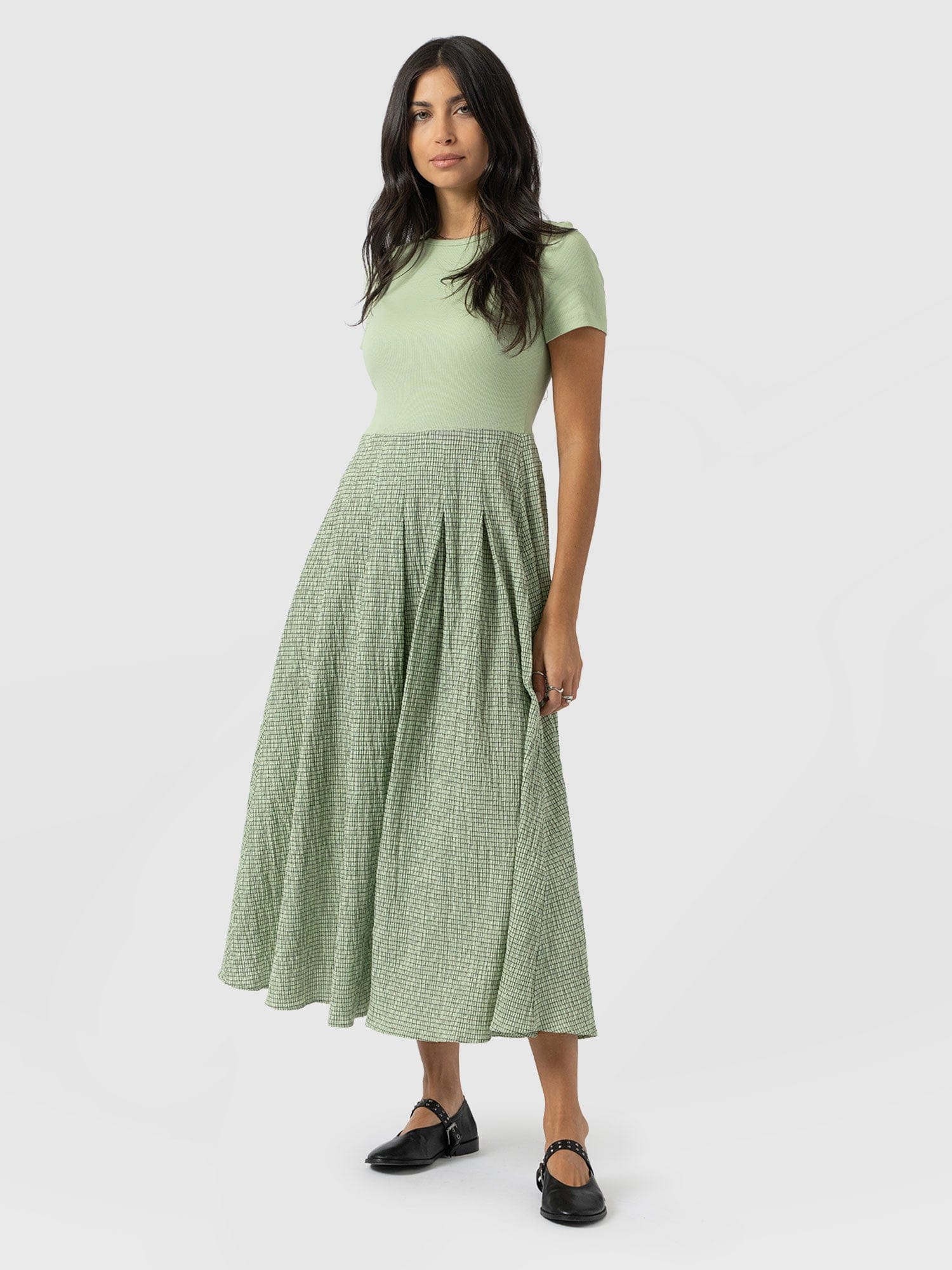 Renee Contrast Short Sleeve Dress - Mint Gingham - Women's Dresses | Saint + Sofia® UK